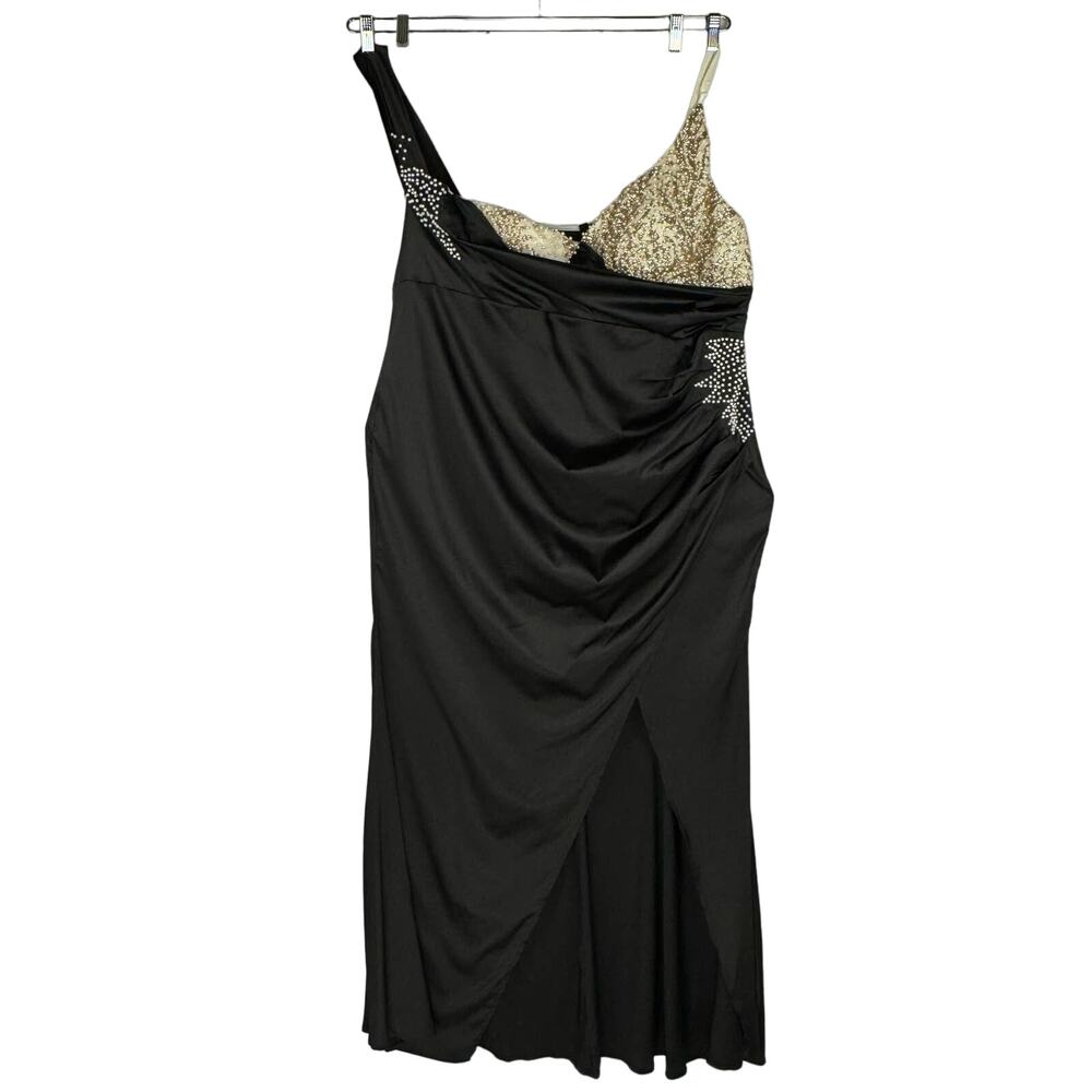NWT XPLUSWEAR | Black &‎ Cream Glitter Pearls High Slit Maxi Dress | Women's 3XL
